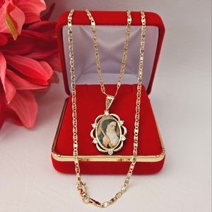 St Benedict Colored Crystal Gold Plated Necklace